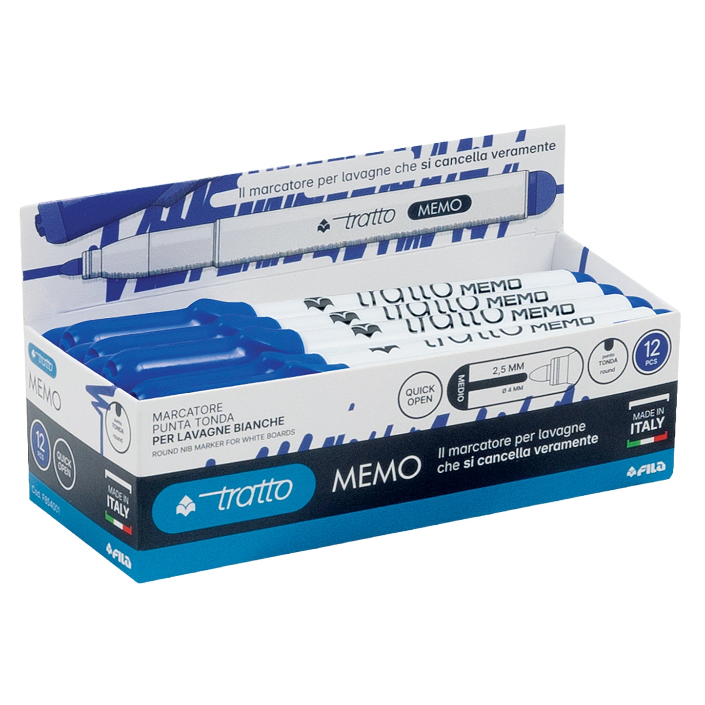 Pennarello Tratto Memo - a secco - per lavagne cancellabili - punta conica - tratto 2,5 mm - blu - Tratto