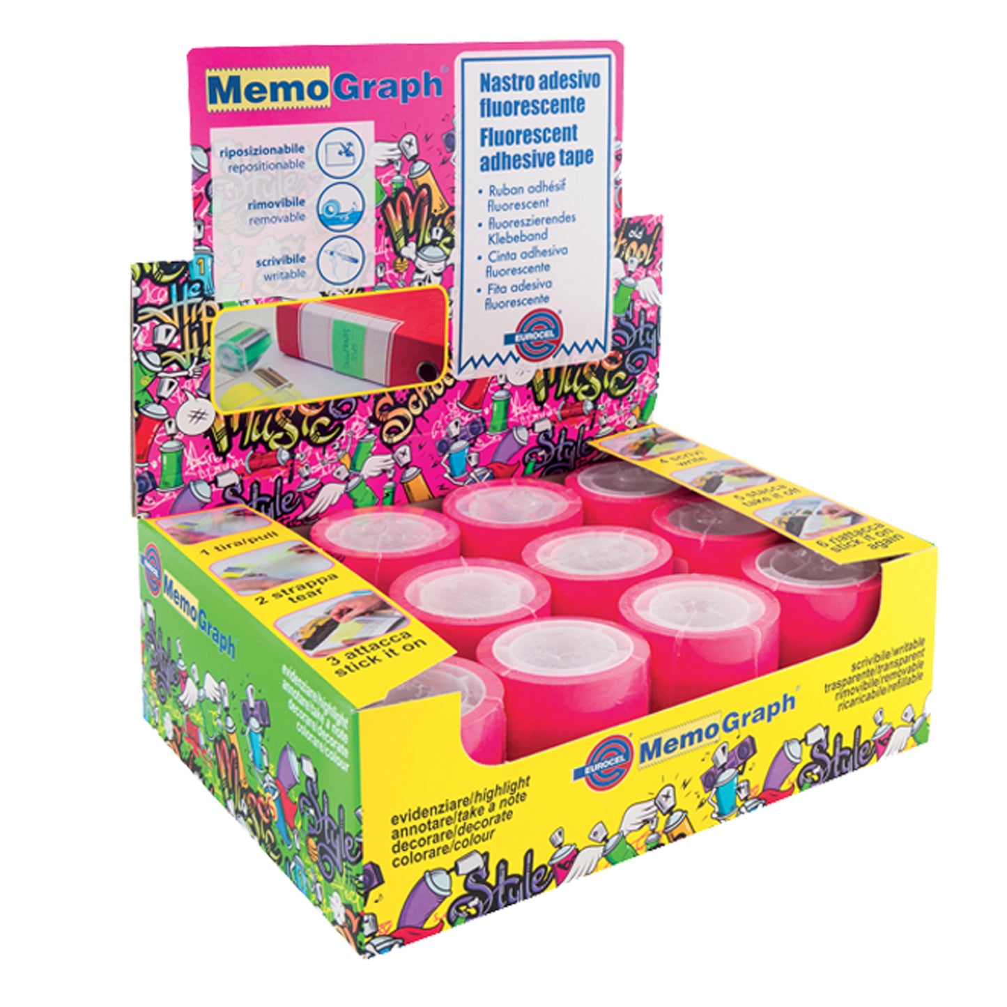 Ricarica nastro adesivo Memograph - 50 mm x 10 m - PVC - rosa - Eurocel