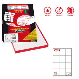 Etichette adesive C/515 - in carta - permanenti - 70 x 72 mm - 12 et/fg - 100 fogli - bianco - Markin