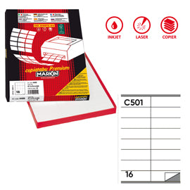 Etichette adesive C/501 - in carta - permanenti - 105 x 36 mm - 16 et/fg - 100 fogli - bianco - Markin