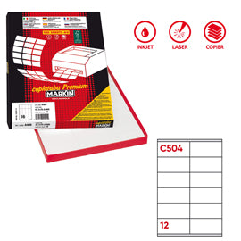 Etichette adesive C/504 - in carta - permanenti - 105 x 48 mm - 12 et/fg - 100 fogli - bianco - Markin