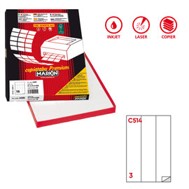 Etichette adesive C/514 - in carta - permanenti - 70 x 297 mm - 3 et/fg - 100 fogli - bianco - Markin