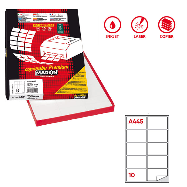 Etichette adesive A/445 - in carta - permanenti - 99,6 x 57 mm - 10 et/fg - 100 fogli - bianco - angoli tondi - Markin
