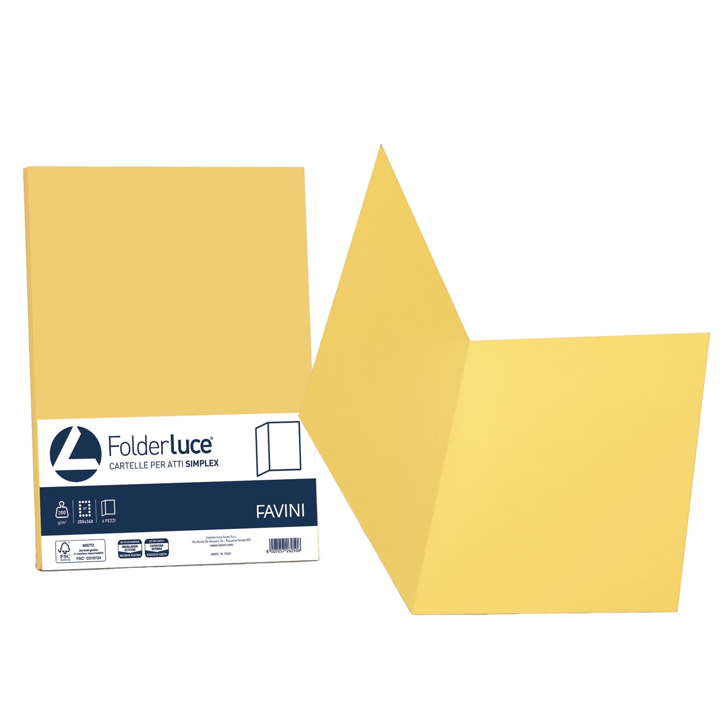 Cartellina semplice Luce - 200 gr - A4 - giallo sole - cartoncino bristol - Favini - conf. 50 pezzi
