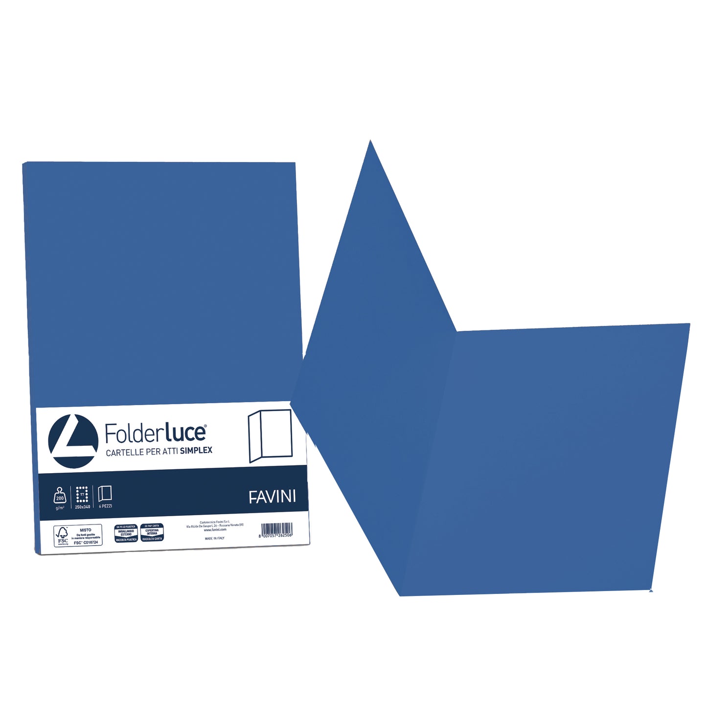 Cartellina semplice Luce - 200 gr - A4 - blu prussia - cartoncino bristol - Favini - conf. 50 pezzi