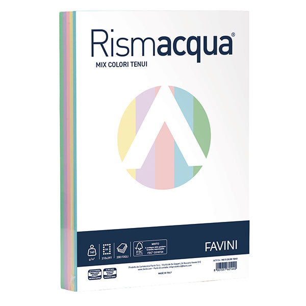 Carta Rismacqua - A3 - 140 gr - mix 5 colori - Favini - conf. 200 fogli