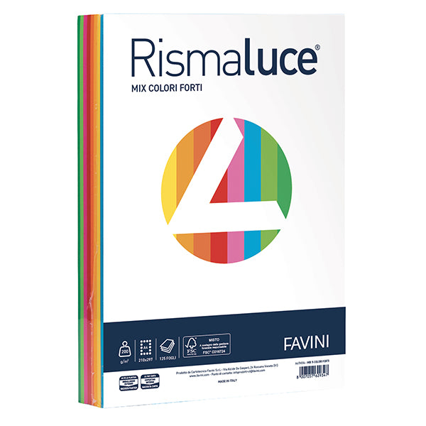 Carta Rismaluce - A3 - 200 gr - mix 8 colori - Favini - conf. 125 fogli