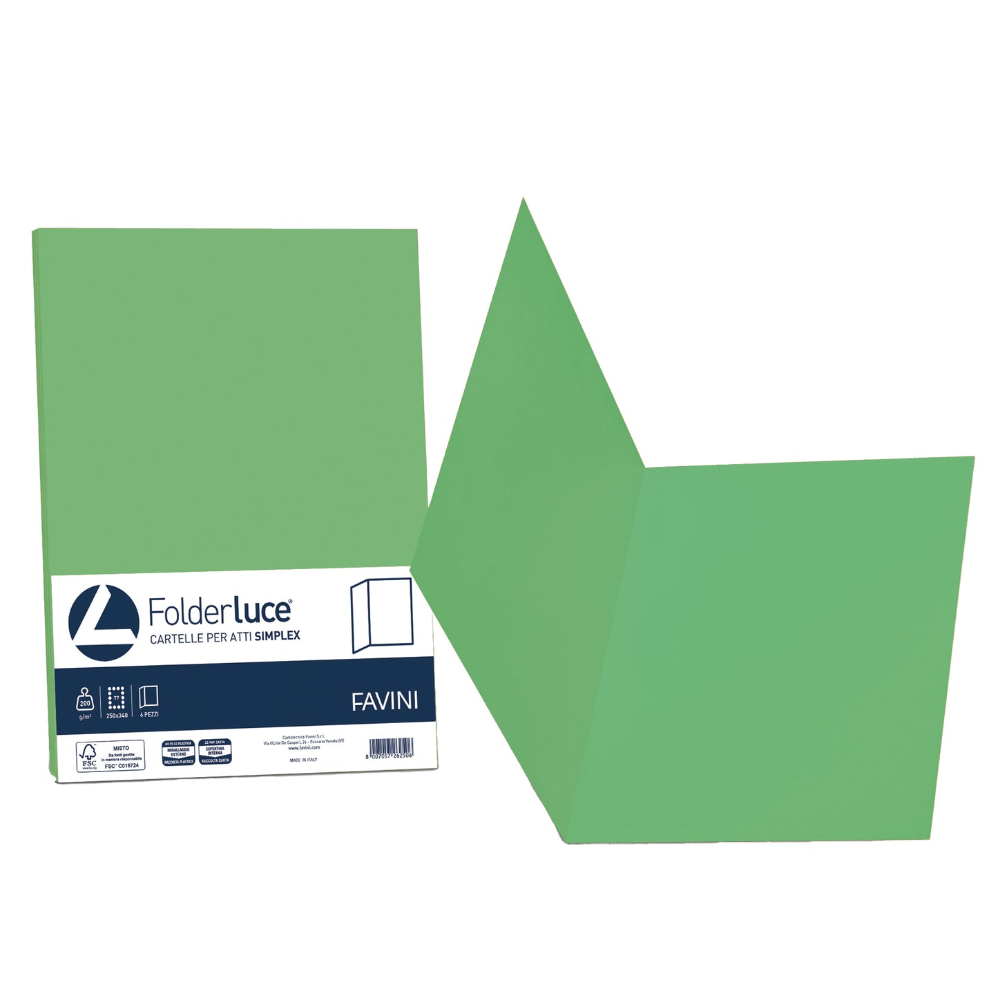 Cartellina semplice Luce - 200 gr - A4 - verde - cartoncino bristol - Favini - conf. 50 pezzi