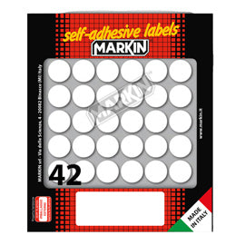 Etichette adesive tonde - in carta - permanenti - diametro 18 mm - 42 et/fg - 10 fogli - bianco - Markin