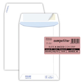 Busta a sacco Competitor FSC - strip adesivo - 30 x 40 cm - 80 gr - bianco - Pigna Envelopes - conf. 50 pezzi