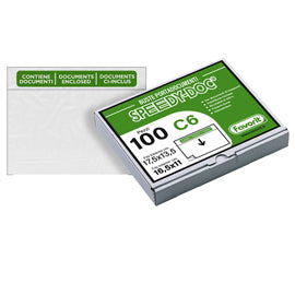 Busta adesiva Speedy Doc - con stampa "contiene documenti" - C6 (16,5 x 11 cm) - LDPE - trasparente - Favorit - conf. 100 pezzi