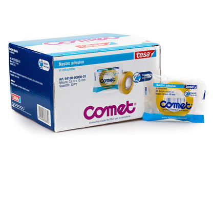 Nastro adesivo - confezionato singolarmente - 15 mm x 33 m - cellophane - trasparente - Comet