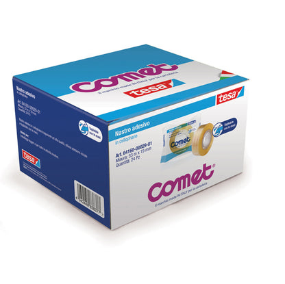 Nastro adesivo - confezionato singolarmente - 19 mm x 33 m - cellophane - trasparente - Comet