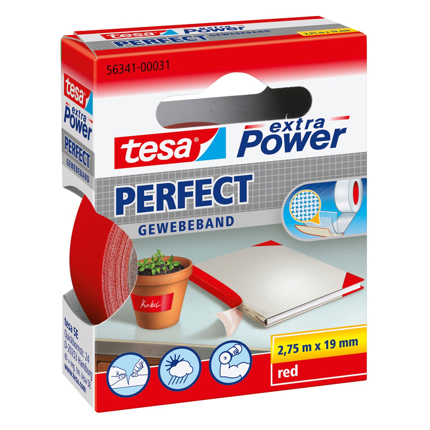 Nastro adesivo telato XP Perfect - 19 mm x 2,7 m - tela plastificata - rosso - Tesa