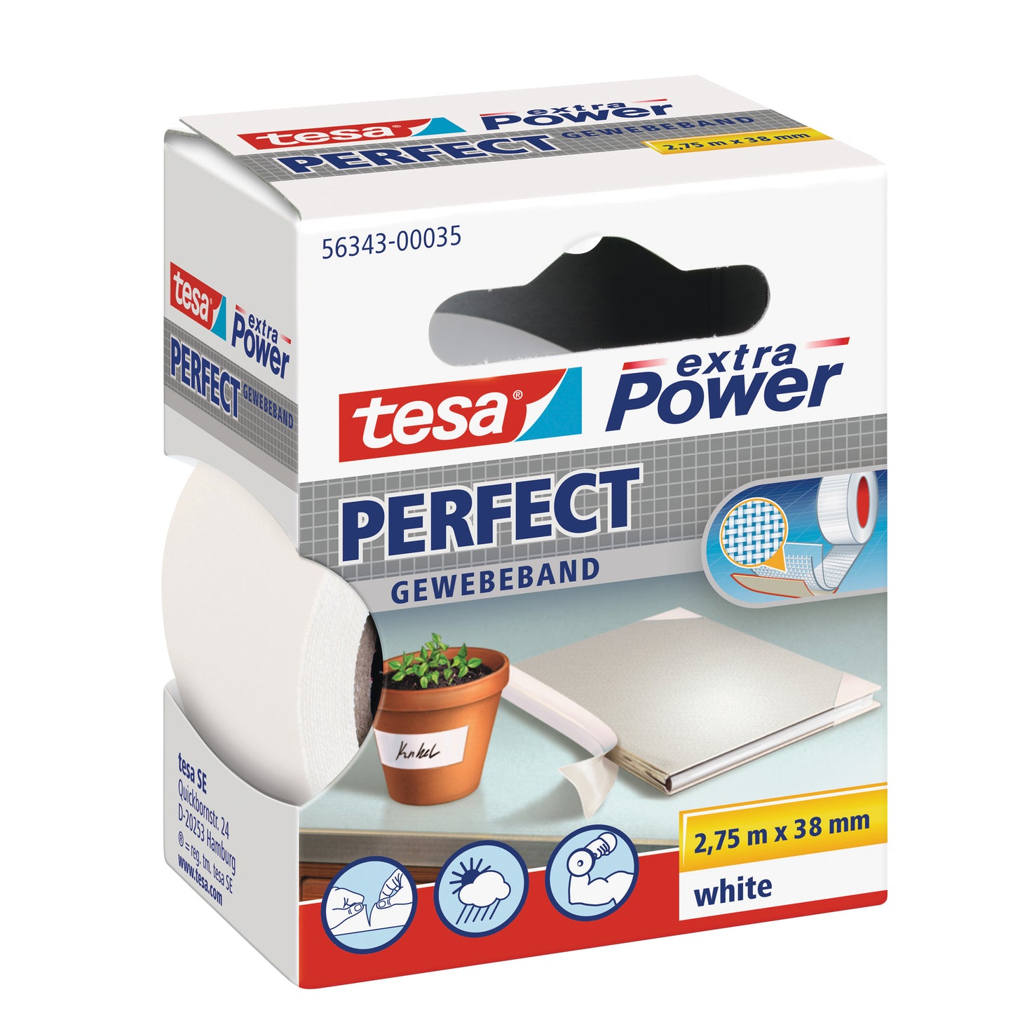 Nastro adesivo telato XP Perfect - 38 mm x 2,7 m - tela plastificata - bianco - Tesa