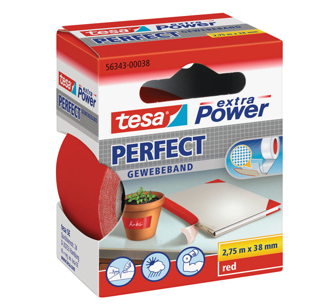 Nastro adesivo telato XP Perfect - 38 mm x 2,7 m - tela plastificata - rosso - Tesa