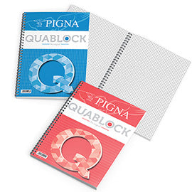 Blocco Quablock Original - spiralato - 22x29,5cm - 5 mm - 120 fogli - 80gr - 4 fori - microperforato - Pigna
