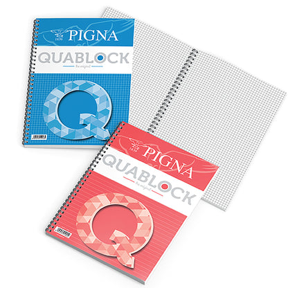 Blocco Quablock Original - spiralato - 22x29,5cm - 5 mm - 120 fogli - 80gr - 4 fori - microperforato - Pigna