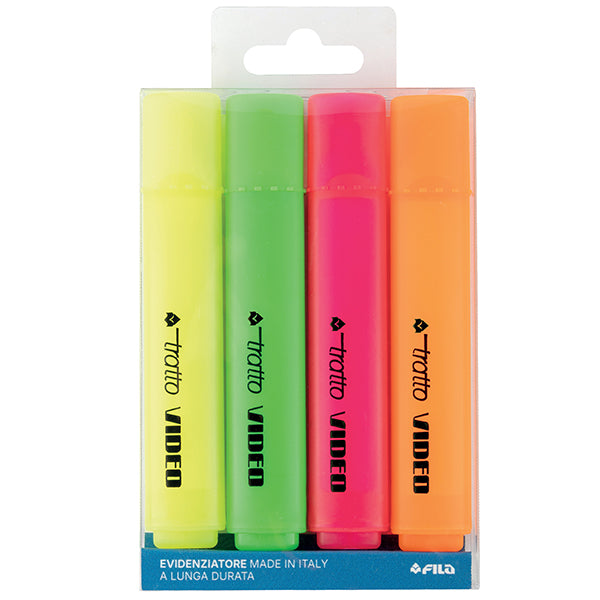 Evidenziatore Tratto Video  - punta a scalpello - tratto da 1,0-5,0mm - astuccio 4 colori - Tratto