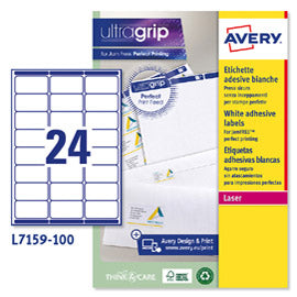 Etichette adesive L7159 - in carta - angoli arrotondati - laser - permanenti - 63,5 x 33,9 mm - 24 et/fg - 100 fogli - bianco - Avery