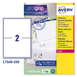 Etichette adesive L7168 - in carta - angoli arrotondati - laser - permanenti - 199,6 x 143,5 mm - 2 et/fg - 100 fogli - bianco - Avery