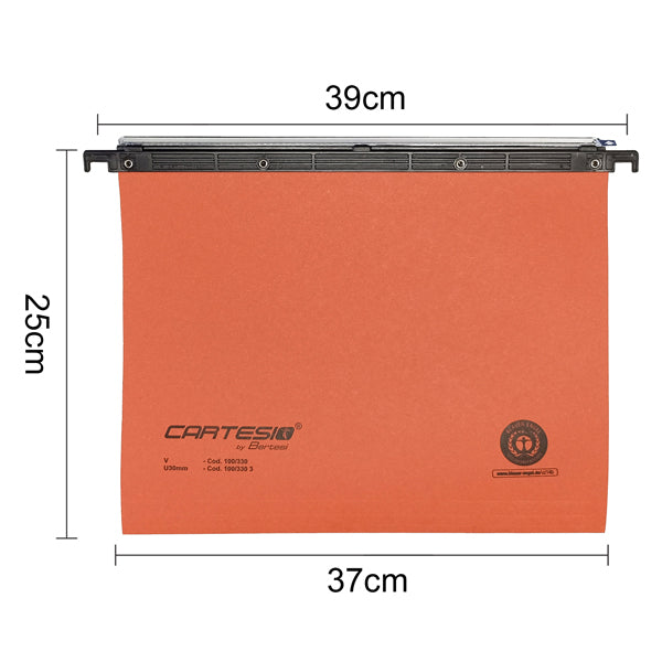 Cartella sospesa Cartesio - cassetto - interasse 39 cm - fondo U - 37 x 25 cm - arancio - Bertesi