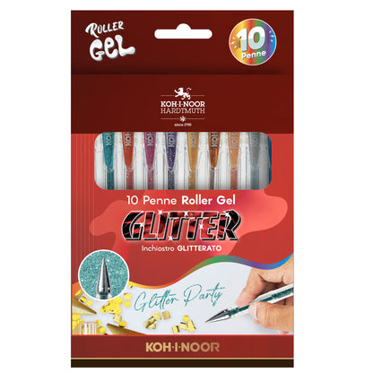 Roller gel colorati - colori glitter - Koh.I.Noor - astuccio 10 roller