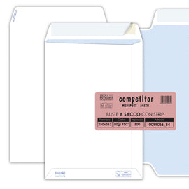 Busta a sacco Competitor FSC - strip adesivo - 25 x 35,3 cm - 80 gr - bianco - Pigna Envelopes - conf. 500 pezzi
