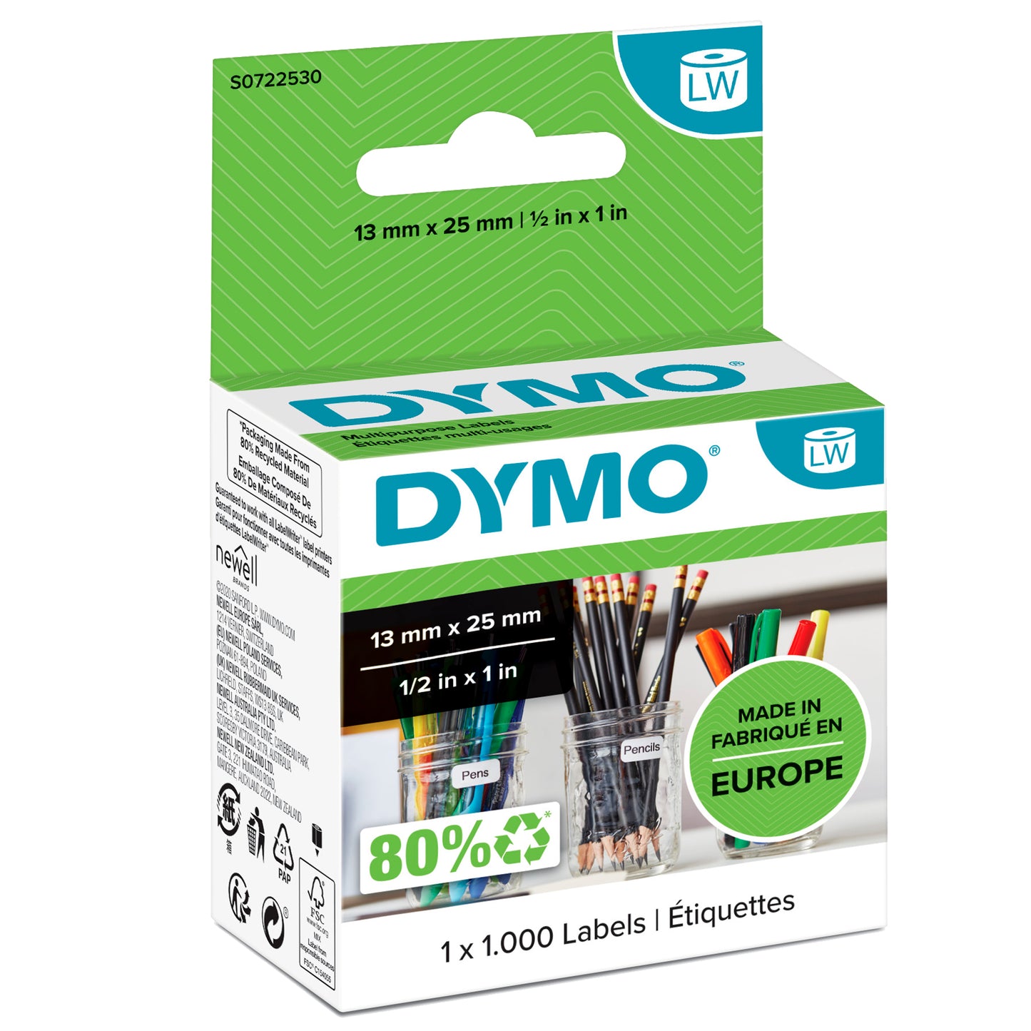 Rotolo 1000 etichette LW 13530 - 13 x 25 mm - carta - multiuso  - removibile - bianco - Dymo