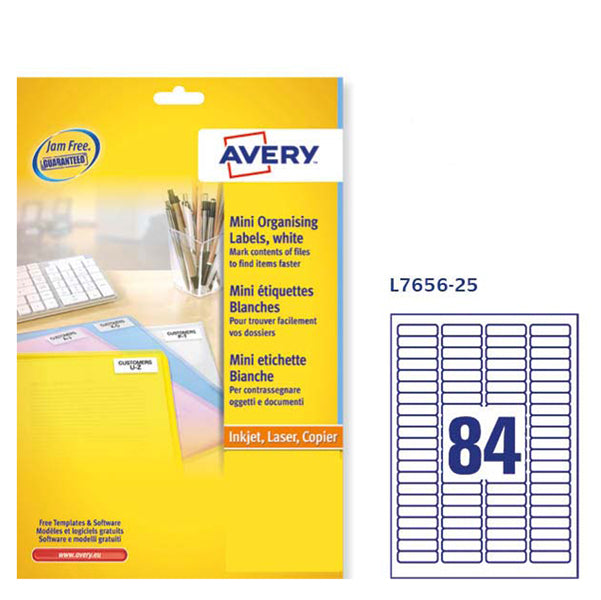 Etichette adesive L7656 - in carta - angoli arrotondati - laser- permanenti - 46 x 11,1 mm - 84 et/fg - 25 fogli - bianco - Avery