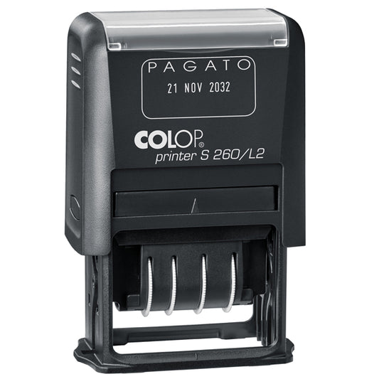 Timbro S260/L2 Datario + PAGATO - 4 mm - autoinchiostrante - bicolore - Colop