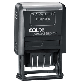 Timbro S260/L2 Datario + PAGATO - 4 mm - autoinchiostrante - bicolore - Colop