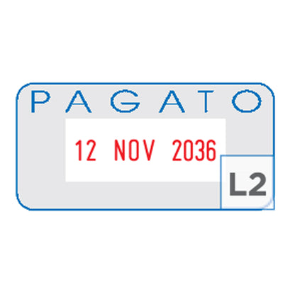 Timbro S260/L2 Datario + PAGATO - 4 mm - autoinchiostrante - bicolore - Colop