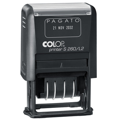 Timbro S260/L2 Datario + PAGATO - 4 mm - autoinchiostrante - bicolore - Colop