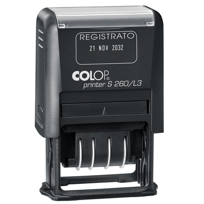 Timbro S260/L3 Datario + REGISTRATO - 4 mm - autoinchiostrante - bicolore - Colop