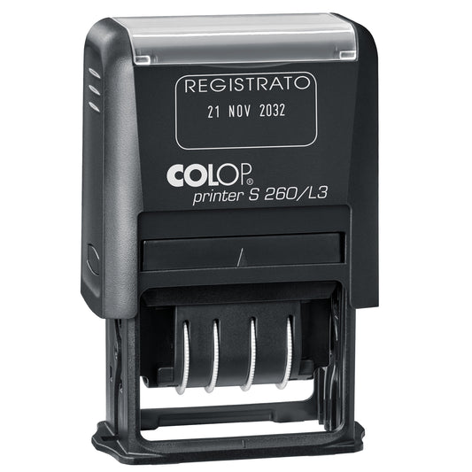 Timbro S260/L3 Datario + REGISTRATO - 4 mm - autoinchiostrante - bicolore - Colop