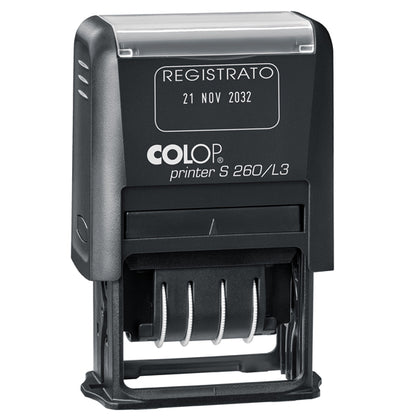 Timbro S260/L3 Datario + REGISTRATO - 4 mm - autoinchiostrante - bicolore - Colop
