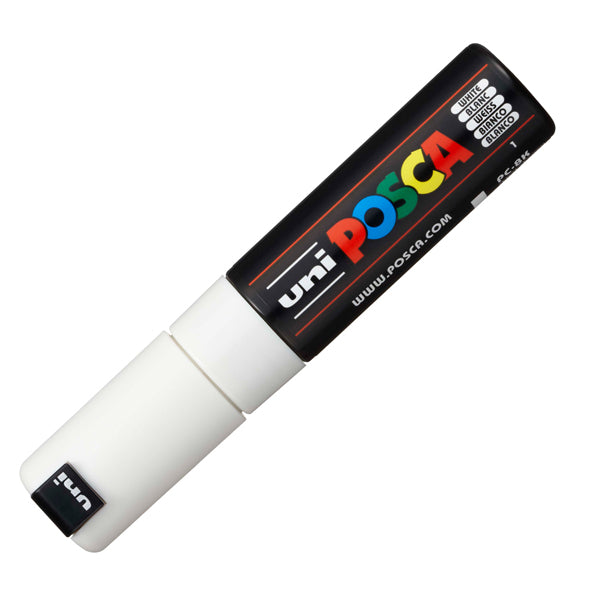 Marcatore a base d'acqua Uni Posca PC8K - punta large a scalpello 8,0mm - bianco  - Uni Mitsubishi