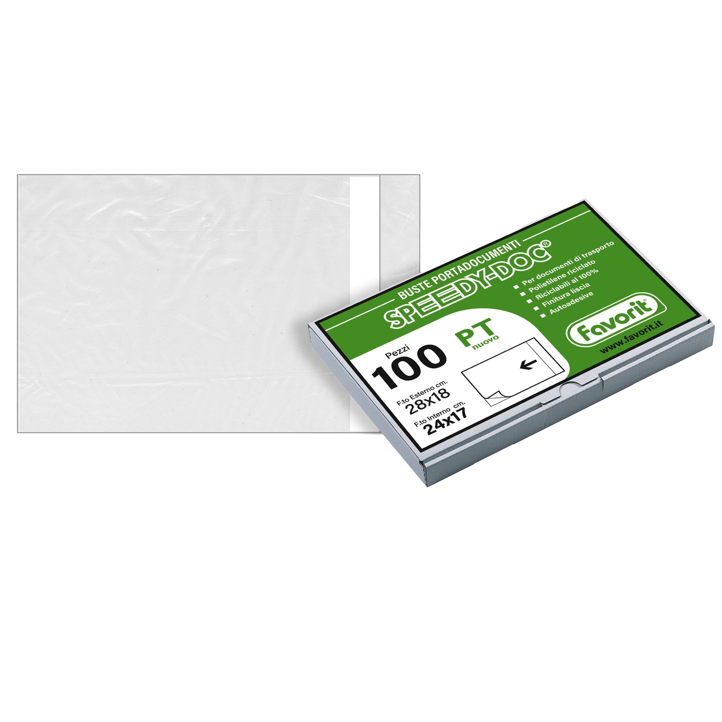 Busta adesiva Speedy Doc - apertura lato corto - PT (22,5 x 16 cm) - LDPE - trasparente - Favorit - conf. 100 pezzi