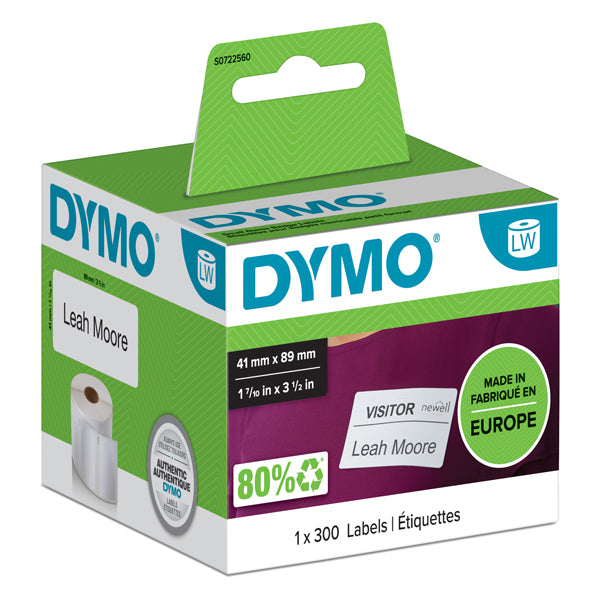 Rotolo 300 etichette LW 113560 - 41 x 89 mm - carta - badge - removibile - bianco - Dymo
