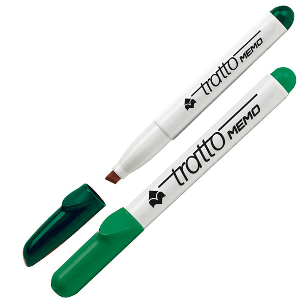 Pennarello Tratto Memo - a secco - per lavagne cancellabili - punta a scalpello - tratto 6,5mm - verde - Tratto