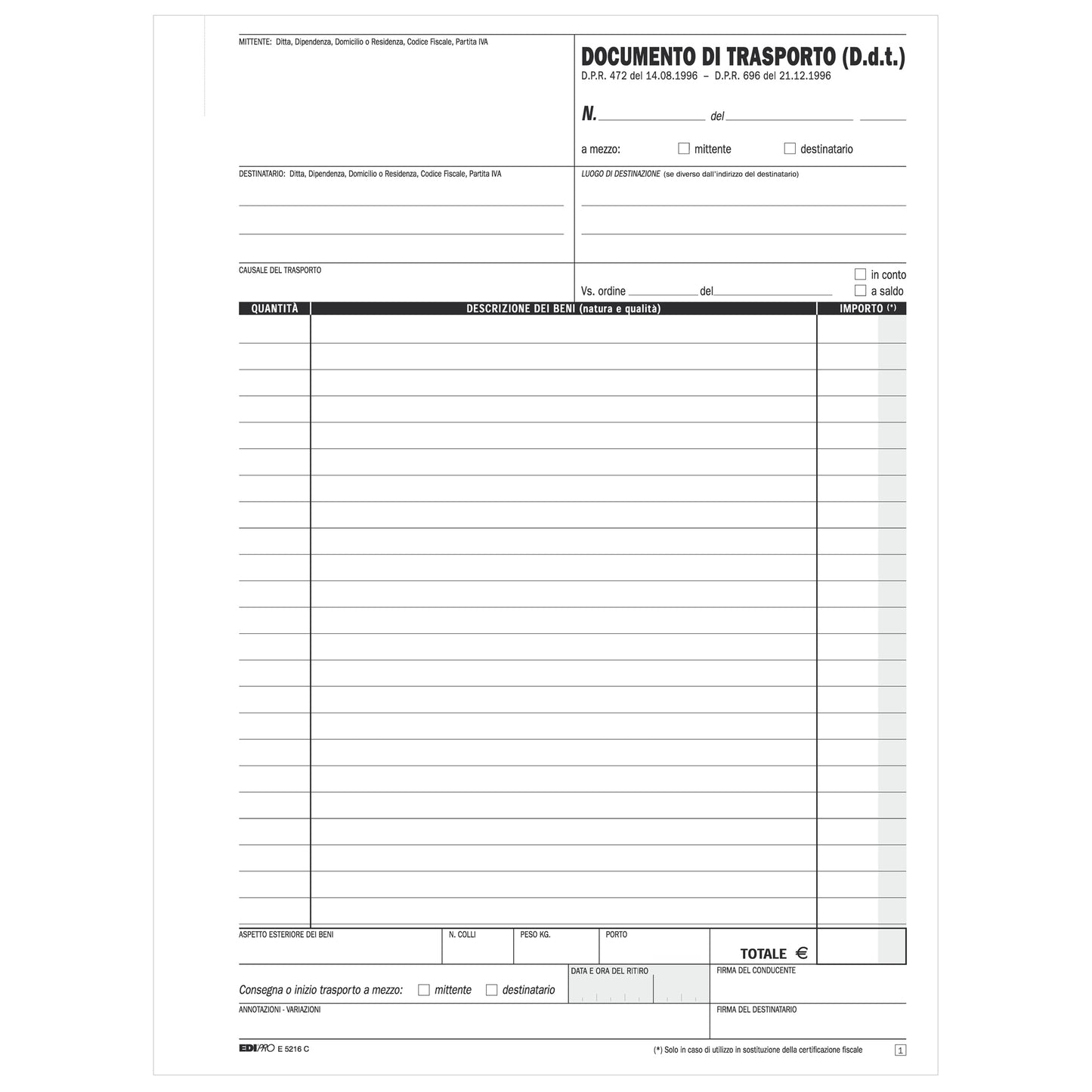 Blocco DDT - 50/50 fogli autoricalcanti - 29,7 x 21cm - Edipro