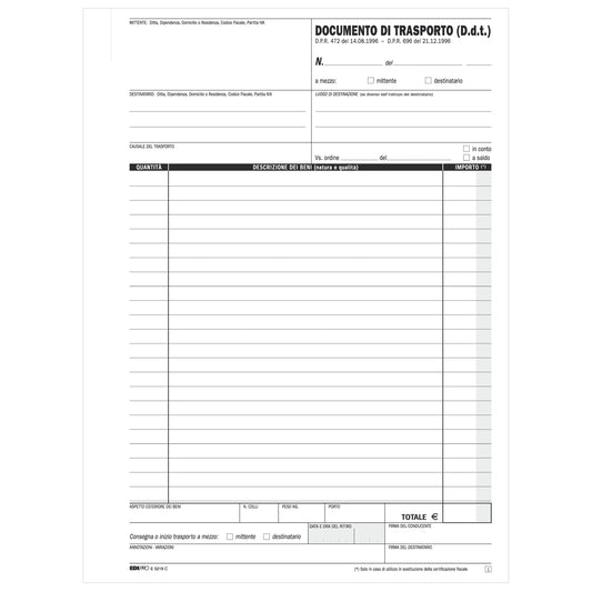Blocco DDT - 50/50 fogli autoricalcanti - 29,7 x 21cm - Edipro