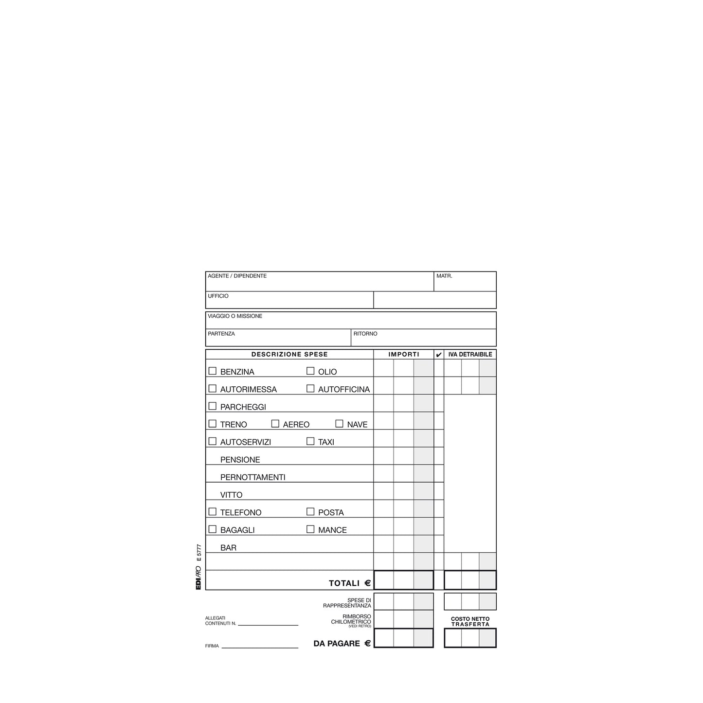Blocco buste nota spese - 28 x 15cm - Edipro - conf. 25 buste