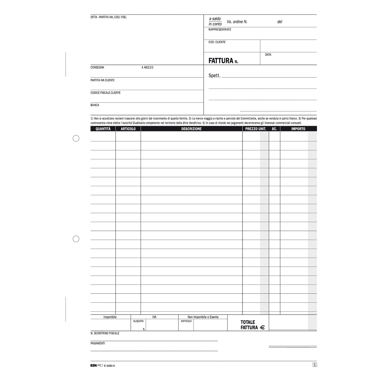 Blocco fatture 1 aliquota Iva - 50/50 fogli autoricalcanti - 29,7 x 21cm - Edipro