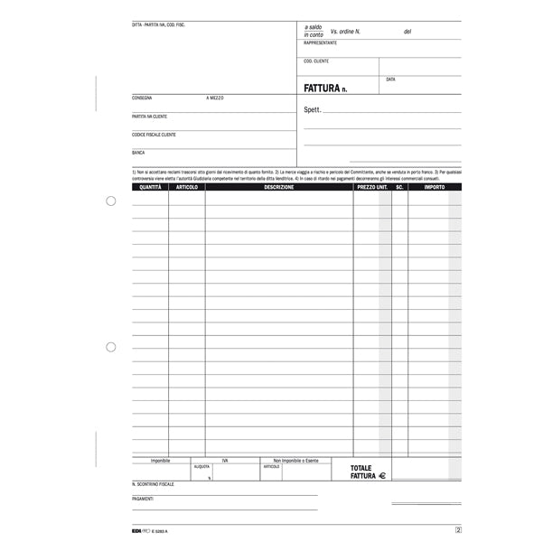 Blocco fatture 1 aliquota Iva - 50/50 fogli autoricalcanti - 29,7 x 21cm - Edipro