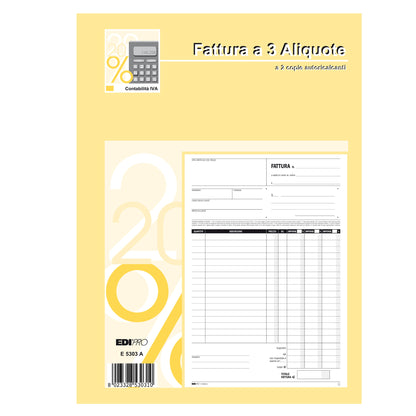Blocco fatture 3 aliquota Iva - 50 fogli 2 copie autoricalcanti - 29,7 x 21cm - Edipro