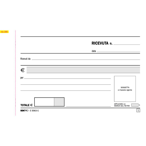 Blocco ricevute generiche - 50 fogli 2 copie autoricaricanti - 9,9 x 17cm - 50 fogli - Edipro
