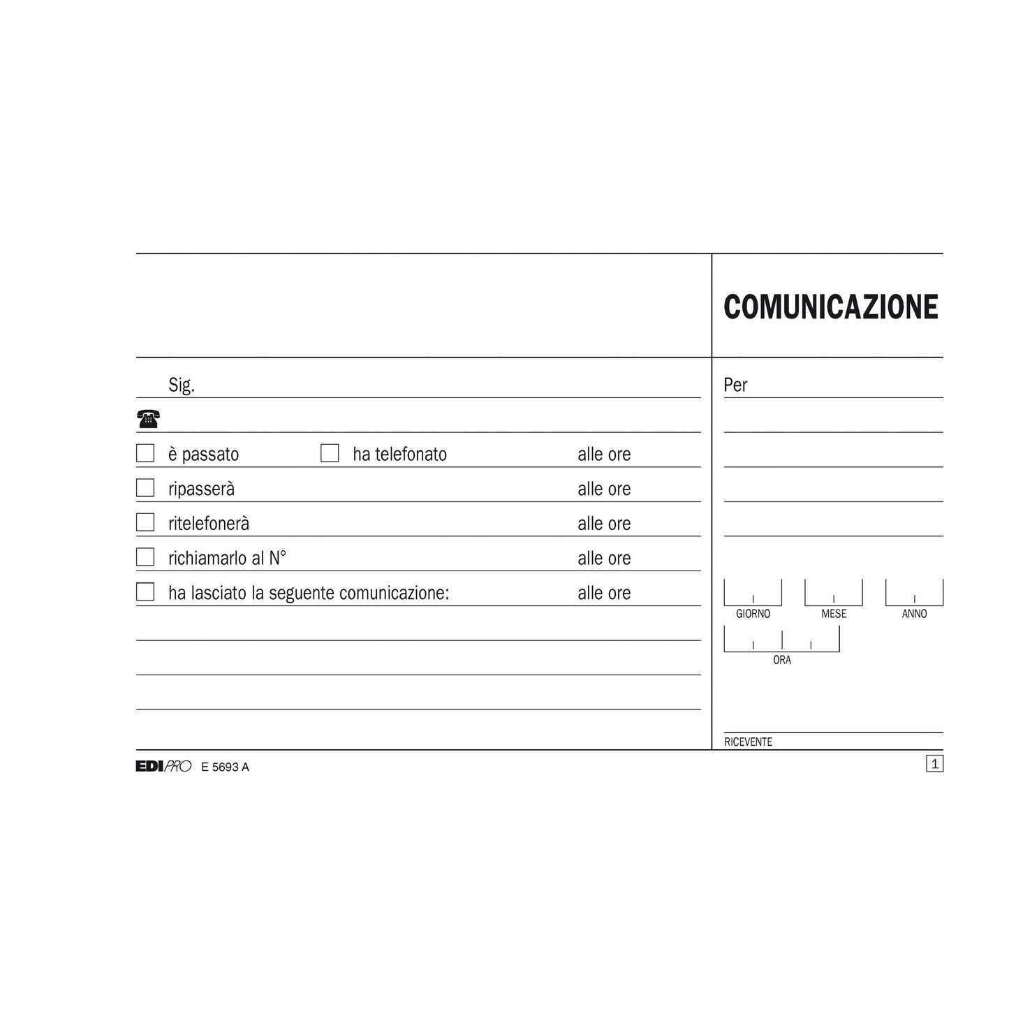 Blocco comunicazioni telefoniche - 50/50 fogli autoricalcanti - 9,9 x 17cm - Edipro