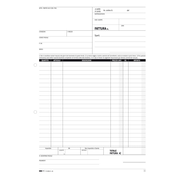 Blocco fatture 1 aliquota Iva - 33/33/33 fogli autoricalcanti - 29,7 x 21cm - Edipro